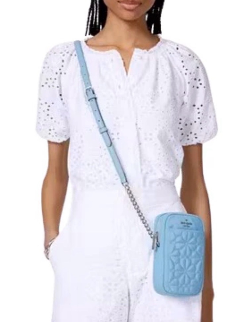 kate spade Light Blue Floral Quilted Crossbody Bag